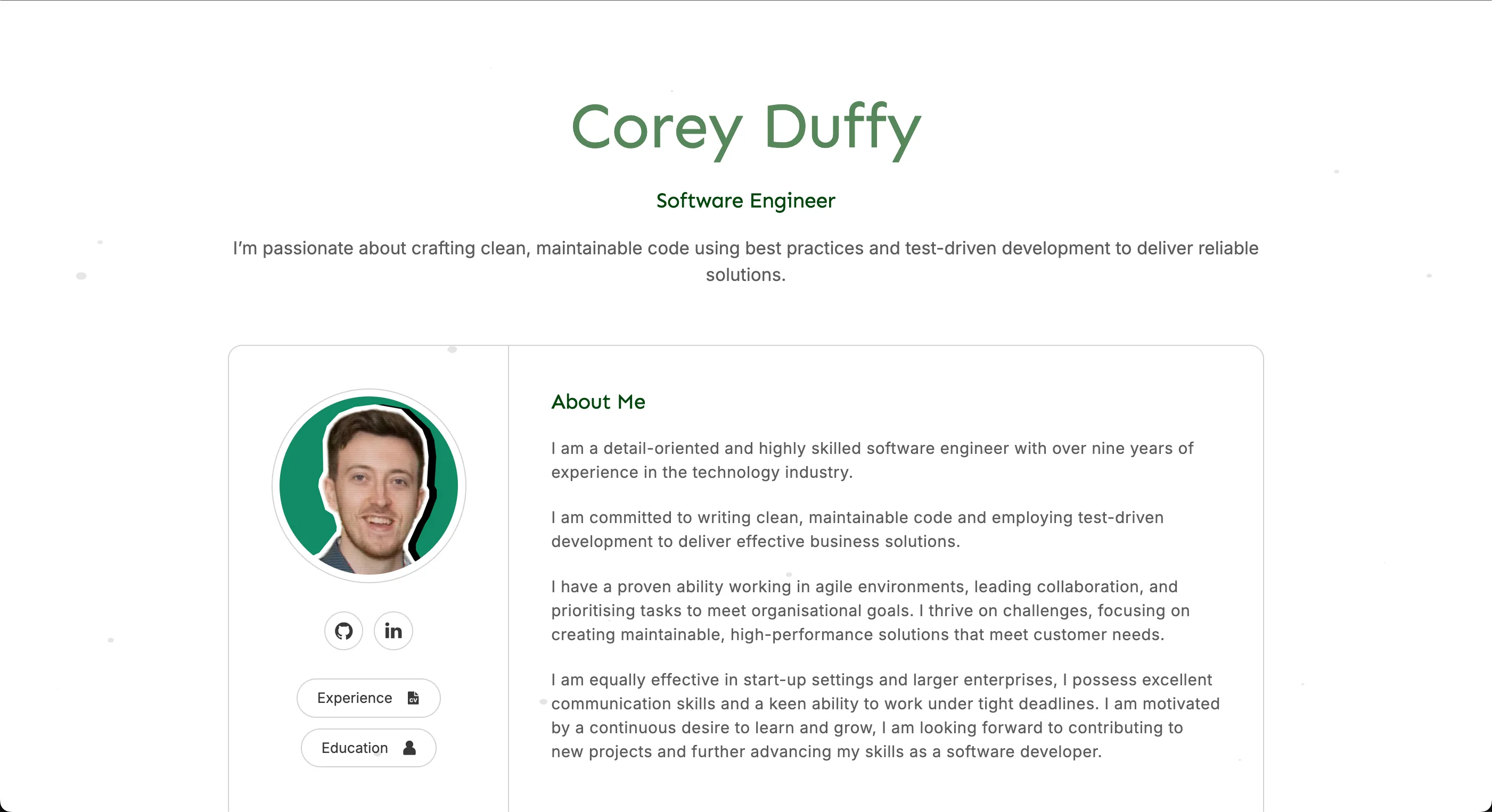 A screenshot of https://coreyduffy.com/